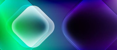 Soyut gradyan şekiller çakışıyor. Teal, mavi, mor renkler yumuşak görsel efekt yaratır. Modern tasarım, pürüzsüz geçişler mevcut.