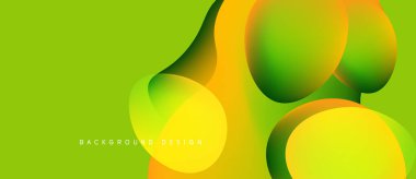 Soyut sıvı şekilleri örtüşür, parlak sarı ve yeşil renkler yaratır. Modern tasarım, pürüzsüz kıvrımlar hareketi, enerjiyi akla getiriyor. Arkaplan özellikleri metin.