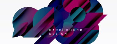 Soyut geometrik şekiller örtüşüyor, dinamik pembe, mor, mavi bileşim oluşturuyor. Modern arkaplan tasarımı ögesi.