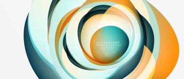 Soyut dairesel tasarım. Katmanlar dinamik görsel efekt yaratır. Turuncu, deniz mavisi, beyaz renkler kompozisyona hakim. Modern grafik ögesi.