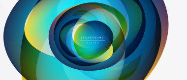 Soyut dairesel tasarım. Canlı renkler karışır, katmanlı etki yaratır. Modern, dinamik görsel kompozisyon. Minimalist metin mevcut.