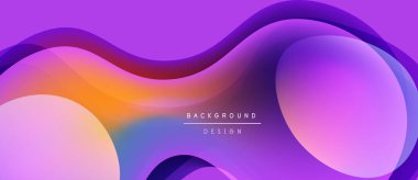 Soyut sıvı şekiller, canlı mor renkler, turuncu aksanlar. Modern tasarım, pürüzsüz eğimler dinamik kompozisyon yaratır. Arkaplan dokusu.