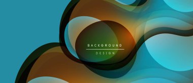 Soyut sıvı şekilleri örtüşür, dinamik görsel etki yaratır. Teal, kahverengi, bej renkler kusursuz bir şekilde harmanlanır. Metin arkaplan tasarımı okur.