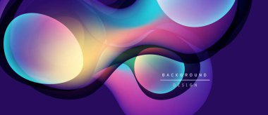 Abstract fluid shapes blend, creating vibrant colorful background. Smooth gradients suggest movement, depth. Modern design element.