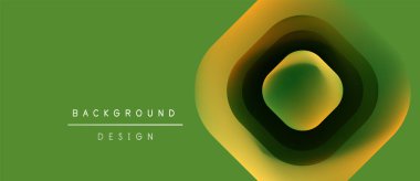 Soyut yeşil arkaplan katmanlı geometrik şekiller. Konsantrik kareler derinlik yaratır, gradyan ise görsel ilgi katar. Minimalist tasarım.