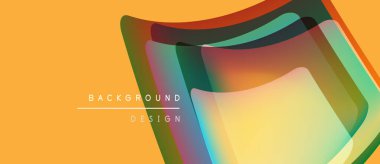 Soyut canlı katmanlar dinamik görsel efekt yaratır. Turuncu arkaplan rengarenk şeffaf şekiller, modern tasarım ögesi.