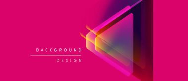 Canlı pembe arkaplan özellikleri yarı saydam üçgenler. Renkler maviden turuncuya kayar. Metin arka plan tasarımı okur. Modern, dinamik görsel.
