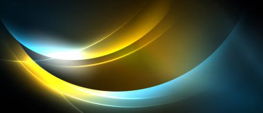 Soyut akış çizgileri, canlı renkler, parlak ışık kaynağı. Dinamik bileşim modern görsel etki yaratır. Düzen eğimleri tasarıma hakim..