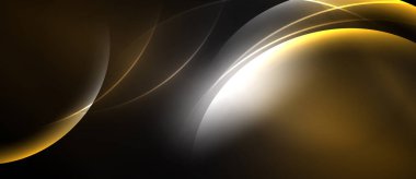 Soyut altın kıvrımlar, beyaz ışık, koyu arkaplan. Düz şekiller dinamik görsel akış yaratır, zarif tasarım..