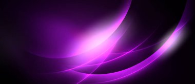 Soyut mor dalgalar, parlayan ışık efektleri. Düz eğriler dinamik görsel enerji yaratır, koyu arkaplan aydınlığı artırır.