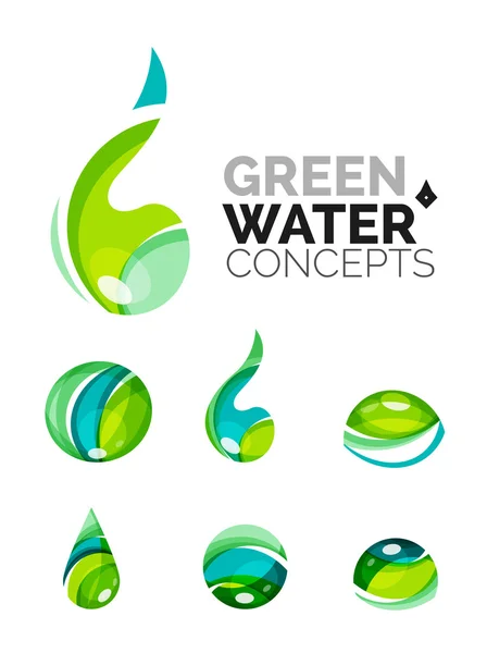 Набор абстрактных эко-икон воды, зеленые концепции логотипа бизнеса, чистый современный геометрический дизайн — стоковый вектор