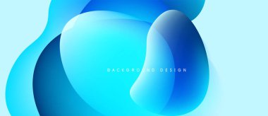 Soyut mavi şekiller çakışıyor ve akışkan dinamik bir zemin oluşturuyor. Işık eğimleri derinlik ve modern tasarım estetiğini gösteriyor..