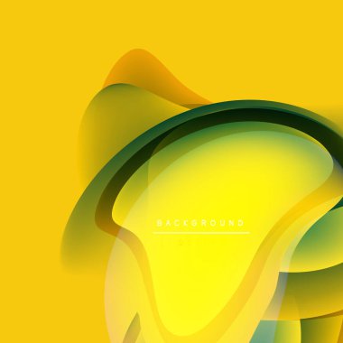 Soyut sarı arkaplan. Sıvı şekiller üst üste binerek, dinamik görsel efekt yaratır. Modern tasarım, canlı renkler, pürüzsüz eğimler.