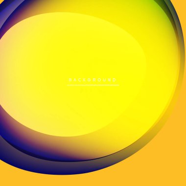 Parlak sarı soyut arka plan. Mordan altına geçiş yapan renkler. Minimalist tasarım, düz kıvrımlar, modern estetik.