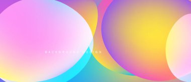 Soyut renkli arkaplan. Üst üste binen daireler canlı gradyanlar, yumuşak renkler yaratır. Dijital projeler için modern tasarım ögesi.