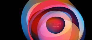 Soyut konsantre katmanlar canlı görsel efektler yaratır. Renkler karışıyor, dinamik dairesel bileşim oluşturuyor. Modern tasarım ögesi.