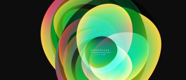 Soyut renkli şekiller örtüşüyor, canlı dairesel tasarım yaratıyor. Gradyan renkler harmanlanarak modern arkaplan ögesi oluşturur.