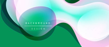 Soyut akışkan şekiller harmanlanarak canlı yeşil, mavi ve pembe renkler yaratır. Arkaplan ve sunumlar için modern tasarım ögesi.