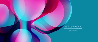 Soyut sıvı şekiller, canlı renklerin karışımı. Modern tasarım, deniz mavisi arkaplanı zıtlık sağlar. Dinamik bileşim, pürüzsüz eğimler derinlik yaratır.