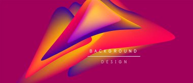 Soyut sıvı şekilleri örtüşür, canlı gradyanlar yaratır. Pembe arka plan turuncu ve mor renkleri tamamlar. Metin arkaplan tasarımı okur.