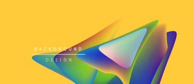 Soyut renkli şekiller sarı arkaplan ile örtüşüyor. Modern tasarım elementleri canlı görsel etki yaratır. Yumuşak gradyanlar biçimleri tanımlar.