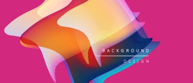 Soyut sıvı şekilleri örtüşür ve canlı renk değişimleri yaratır. Pembe zemin dinamik tasarım elementlerini tamamlar. Metin arkaplan tasarımı okur.