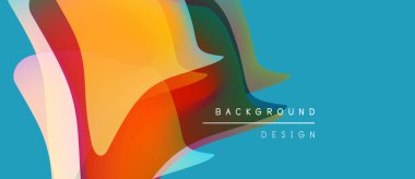 Soyut renkli şekiller örtüşür, dinamik görsel efekt yaratır. Parlak renkler mavi arkaplan ile harmanlanır. Modern tasarım ögesi.