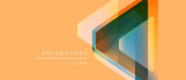 Soyut geometrik tasarım. Turuncu arkaplan özellikleri üst üste binen yarı şeffaf üçgenler katmanlı görsel efekt yaratıyor. Minimalist stil.