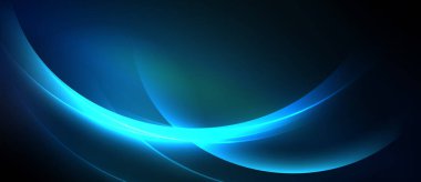 Soyut mavi ışık kıvrımları koyu arkaplan boyunca akar. Pürüzsüz gradyanlar dinamik görsel efekt yaratır. Modern tasarım ögesi.