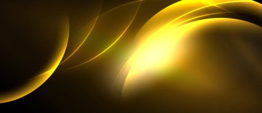 Soyut altın dalgalar, akan kıvrımlar, parlak ışık kaynağı. Koyu arkaplan dramatik karşıtlık yaratır, zarif tasarım.