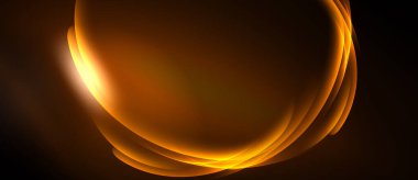 Soyut turuncu eğriler merkezden yayılır. Koyu arkaplan parlak ve pürüzsüz şekilleri vurgular. Sıcak tonlar kompozisyona hakim.