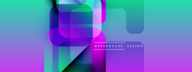 Soyut geometrik şekiller örtüşüyor, canlı mor ve mavi renkler yaratıyor. Modern tasarım elementleri dijital sanat, arkaplan dokusu.