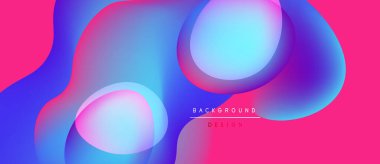 Soyut sıvı şekiller, canlı pembeler, blues karışımı. Modern tasarım, gradyan etki dinamik görsel deneyim yaratır. Arkaplanda metin ögeleri.