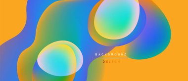 Soyut sıvı şekilleri canlı renkleri harmanlar. Turuncu, mavi, yeşil gradyanlar dinamik görsel doku oluşturur. Modern tasarım ögesi.