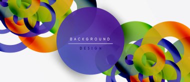 Soyut renkli çemberler çakışıyor. Canlı gradyanlar dinamik görsel efekt yaratır. Modern tasarım elementleri yaratıcılığı ve enerjiyi önerir.