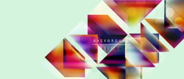 Soyut geometrik şekiller örtüşüyor, canlı renk eğimleri yaratıyor. Işık efektleri, soluk yeşil arkaplan üzerinde ayarlanmış görsel karmaşıklığı artırır.