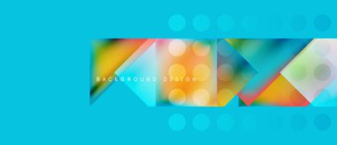 Soyut geometrik şekiller, canlı renkler, modern tasarım. Turkuaz arka plan özellikleri üst üste binen üçgenler, kareler, daireler. Metin arkaplan tasarımı okur.