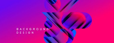 Canlı soyut tasarım. Kademeli mor, mavi renkler dinamik katmanlar yaratır. Modern geometrik şekiller derinlik ve hareket.
