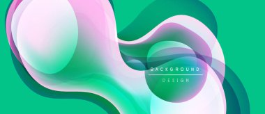 Soyut akışkan şekiller, canlı renkler, modern tasarım. Yeşil, pembe, deniz mavisi renkleri kusursuz bir şekilde harmanlanarak dinamik görsel efekt yaratır..