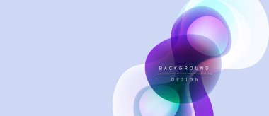 Soyut sıvı şekilleri örtüşür, parlak mor ve mavi renkler yaratır. Yumuşak ışık arkaplanı modern tasarım estetiğini geliştirir.