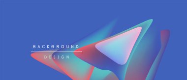 Soyut sıvı şekilleri örtüşür ve canlı renk değişimleri yaratır. Mavi arkaplan dinamik tasarım elementlerini vurgular. Modern estetik.