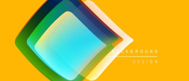 Soyut geometrik şekiller örtüşür, sarı arkaplanda canlı renk gradyanı yaratır. Dijital projeler için modern tasarım ögesi.