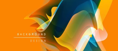 Soyut sıvı şekilleri örtüşür ve canlı turuncu bir zemin oluşturur. Dinamik bileşim, hareket, enerji ve modern tasarım elementlerini önerir.