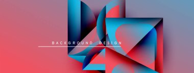 Soyut geometrik şekiller örtüşüyor, canlı renk eğimleri yaratıyor. Tasarım pembe, mavi, mor renklere sahiptir. Modern estetik.