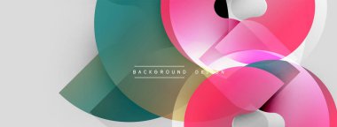 Soyut tasarım özellikleri üst üste binen şeffaf daireler. Renkler arasında pembe, deniz mavisi, mor, beyaz. Modern estetik, dinamik kompozisyon.