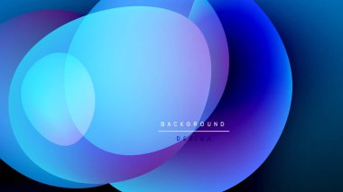 Soyut kompozisyon. Üst üste binen daireler, canlı maviler, koyu arkaplana karşı morlar. Modern tasarım ögesi, pürüzsüz gradyanlar.