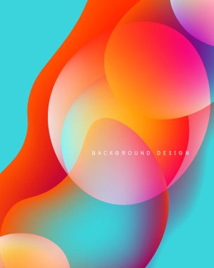 Soyut, enerjik çemberler çakışıyor. Renkler karışır, dinamik görsel efekt yaratır. Modern tasarım, pürüzsüz eğimler kompozisyona hakim..