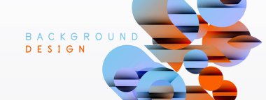 Soyut geometrik şekiller çakışıyor. Turuncu, mavi renkler dizaynın hakimi. Minimalist tarzda, temiz bir geçmiş sunumu. Modern görsel kompozisyon.