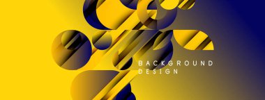 Soyut geometrik şekiller, canlı sarı, koyu mavi gradyanlar. Modern tasarım elementleri dinamik görsel doku oluşturur. Arkaplan özellikleri katmanlı biçimler.