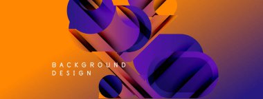 Soyut geometrik şekiller örtüşüyor, dinamik turuncu ve mor renkler yaratıyor. Metin arka plan tasarımını beyaz harflerle okur. Modern görsel kompozisyon.